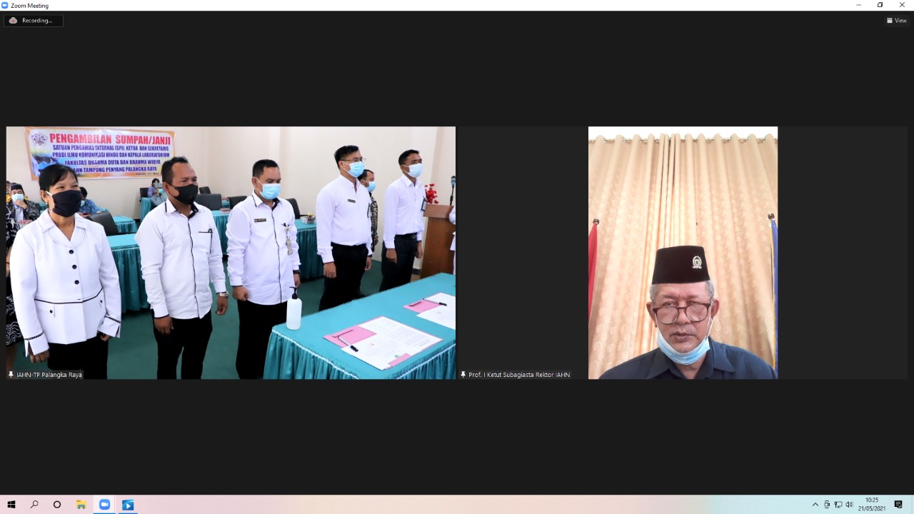 Rektor Melantik 5 Pejabat IAHN-TP Palangka Raya secara virtual