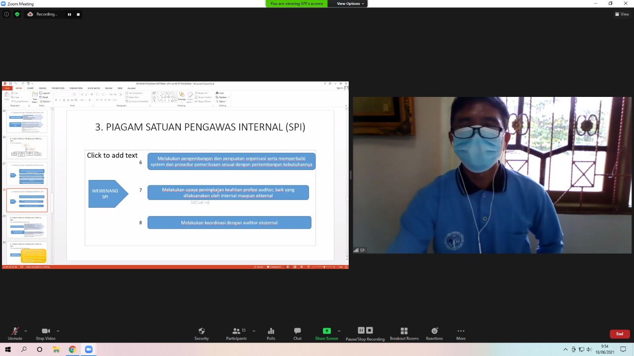 Pemaparan materi sosialisasi oleh Kepala SPI IAHN-TP